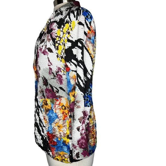 Alberto Malaki blouse size medium colorful long sleeve collar crinkle stretch ab - Picture 3 of 13